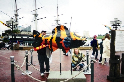 Danny and Mary with fish sculpture